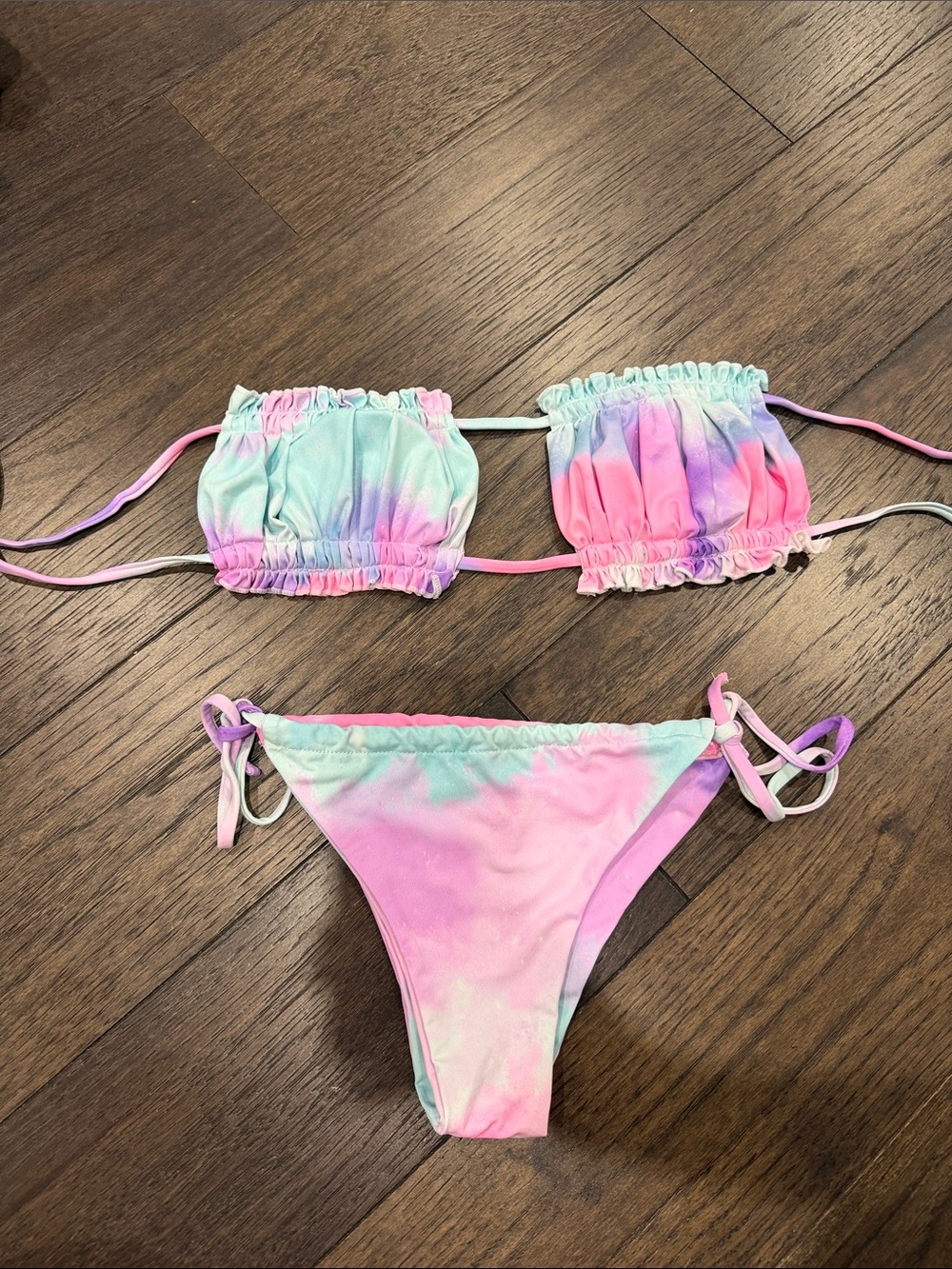 Pastel Tie-Dye Bandeau String Bikini Set